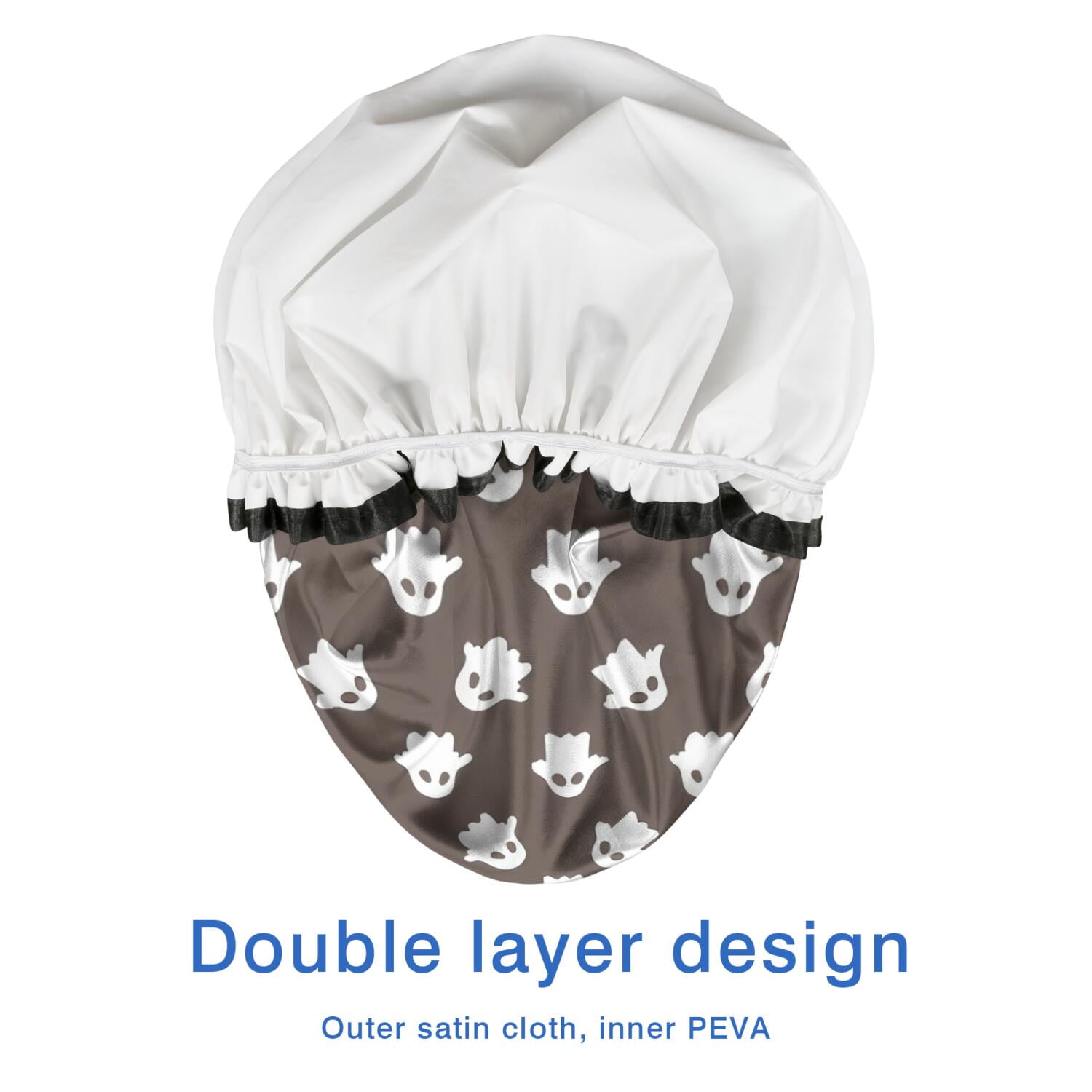 Shower Caps,Brown Halloween Ghost Pattern Waterproof Shower Cap for Women 4 Pieces,Double Reusable Hair Cover for Shower PEVA Elastic Stretch Hem