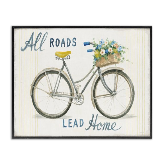 Stupell Industries French Country All Roads Lead Home Bicycle Black Framed Giclee Art, 14 x 11, by Danhui Nai