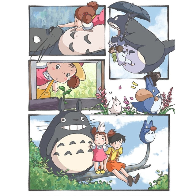 Cuadros Decorativos Bordado completo Hilo de algodón ecológico 16CT Impreso Totoro Kit de punto de cruz (AEE-090) Wdftyju de costura negro 4 estilos