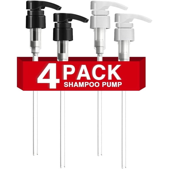4-Pack Shampoo Pump for Liter 33.8 oz Shampoo and Conditioner Pump Dispenser Fits Most Salon Bottles with 1.1 inch Opening, Black & White Replacement Pump Top for Soft Hair Product,Body Wash,Lotion