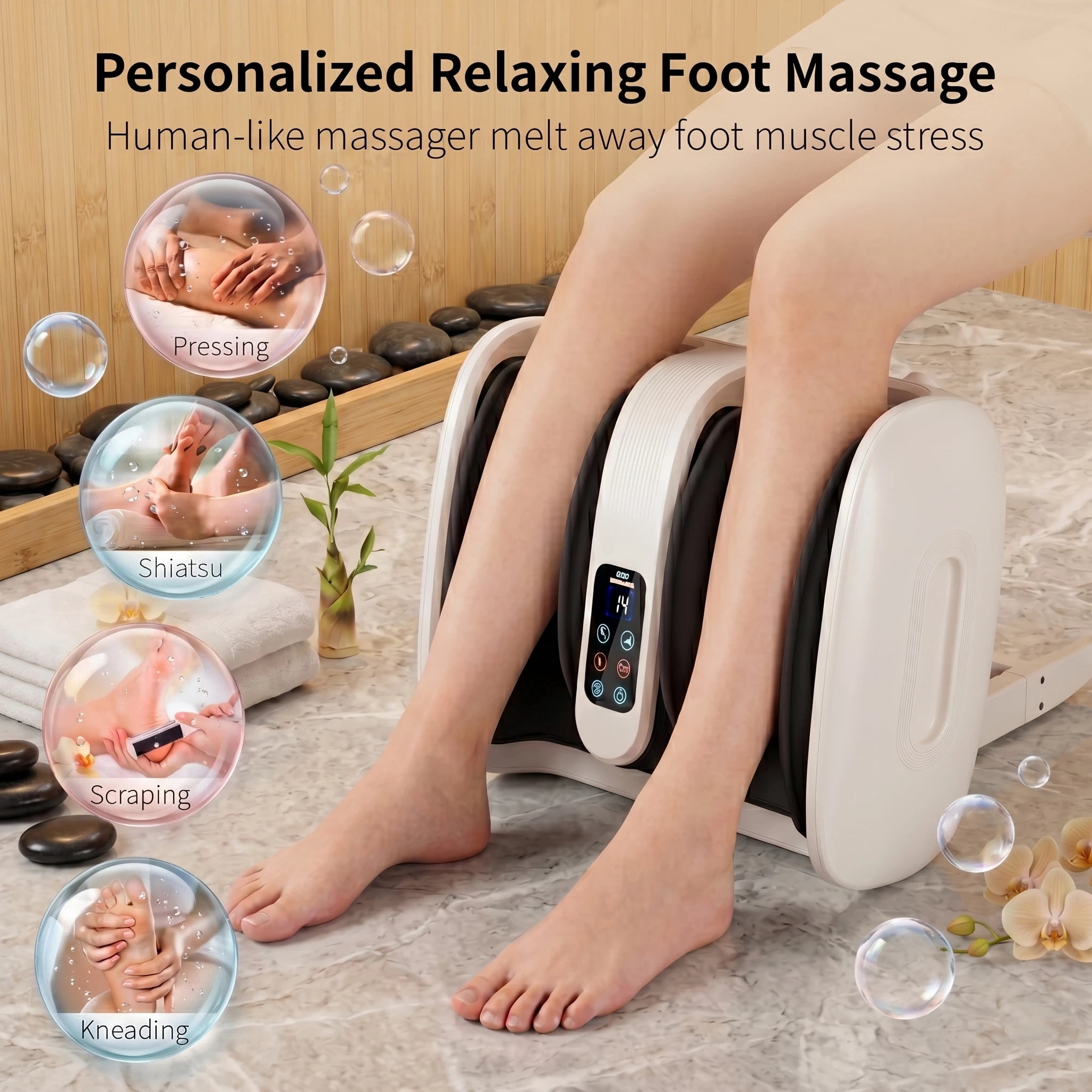 Foot Massager with Heat, Shiatsu Foot Massager Machine with Compression, Deep Kneading Calf for Feet and Ankle, Men, Women, Home and Office