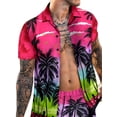 thumbnail image 3 of DYMADE Men Lapel Short Sleeve Shirt Shorts Hawaii Two Piece Sets, 3 of 4