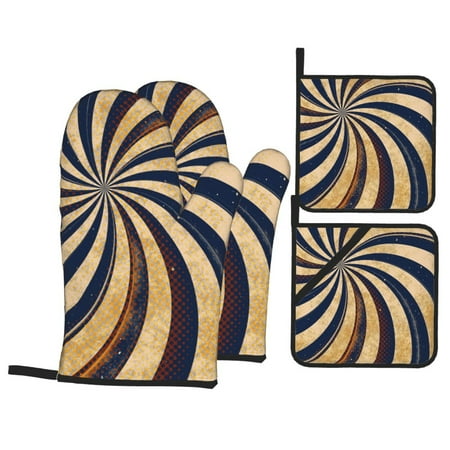 

YFYANG Oven Mitts and Pot Holders Sets 4 Pieces Non-Slip Heat Resistant Retro Abstract Swirl Kitchen Glove Pot Mat for Cooking and Baking