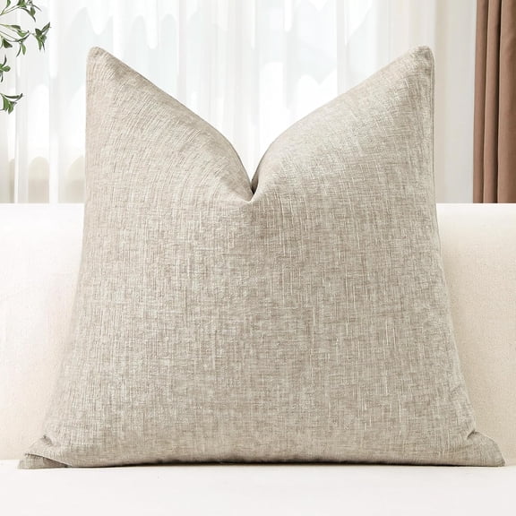 Nmkwnr 1 Pack Soft Chenille Throw Pillow Covers 18x18 Inch Decorative Pillow Case Square Cushion Case for Sofa Bed Couch, Beige