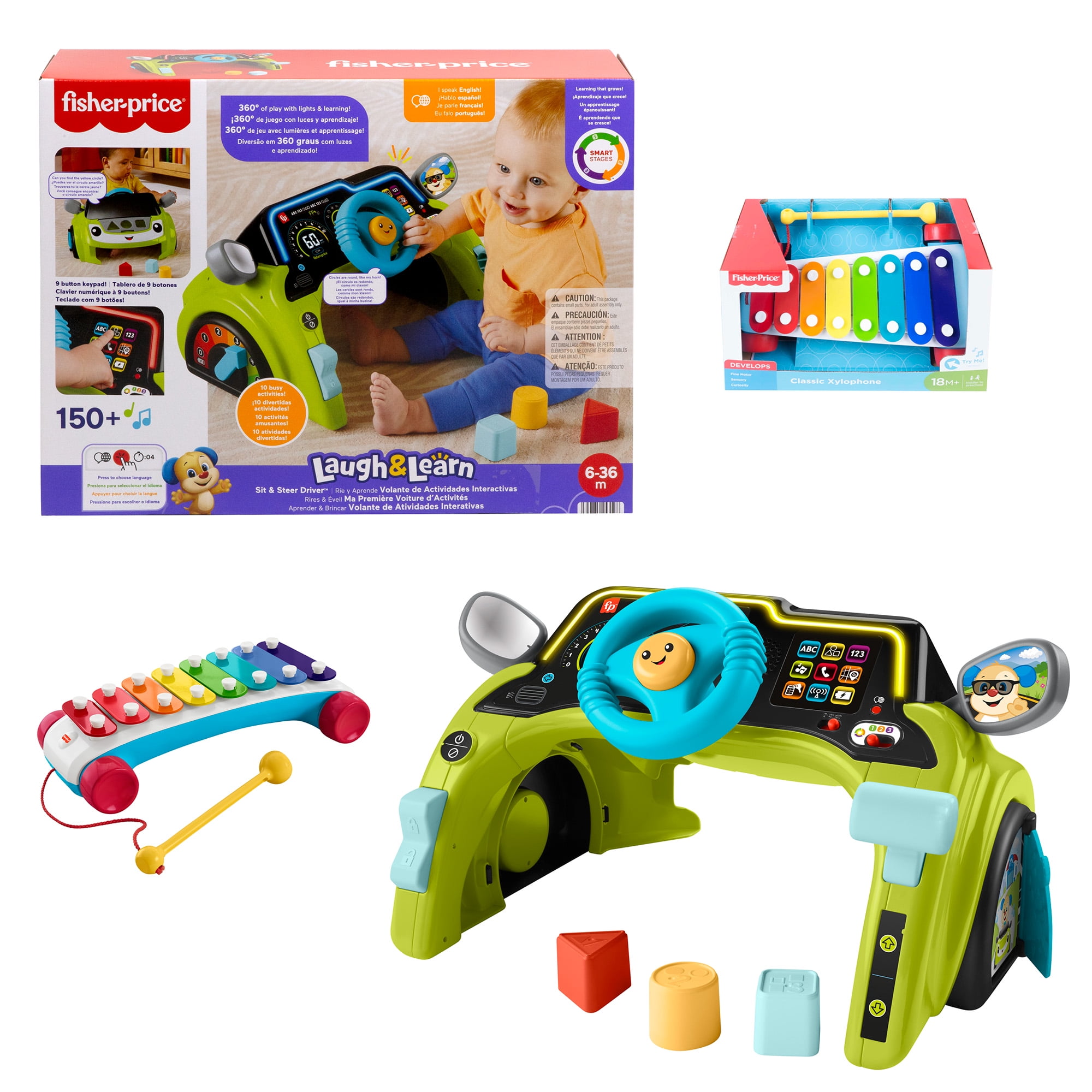 Fisher-Price Bundle - Laugh & Learn Sit & Steer Driver and Classic Xylophone