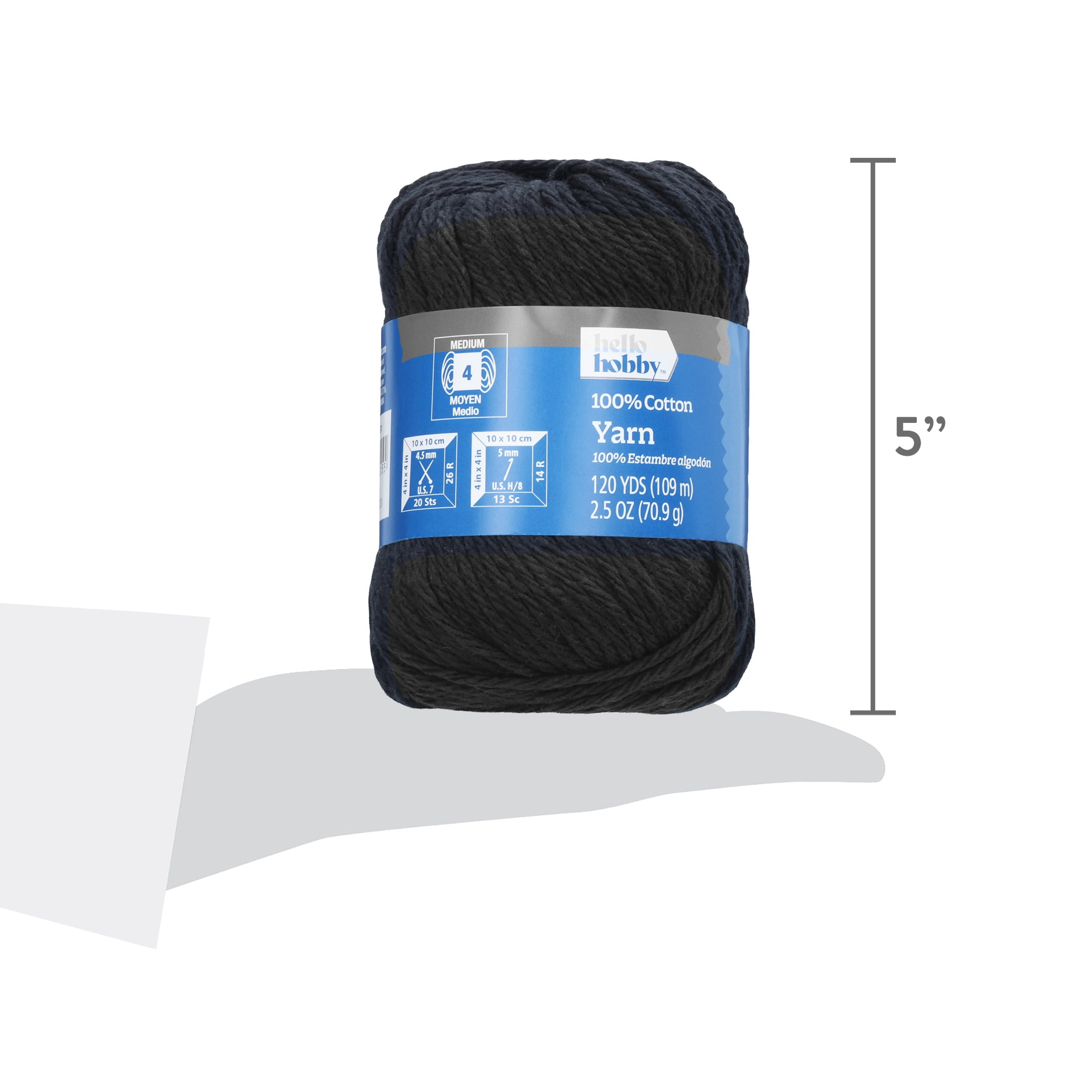 Hello Hobby Size 4 Medium Weight Cotton Black Yarn, 2.5 oz, 120 yds