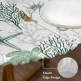 thumbnail image 5 of Sage Green Coastal Fitted Tablecloth with Elastic Edged, Round Table Cloth for Dining Table, Sea Turtle Nautical Coral Summer Beach Waterproof Oil Proof Table Cover for Indoor Outdoor 45"-54", 5 of 9