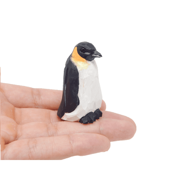 Emperor Penguin - Figurine Arctic Sea Bird Miniature Handmade Wooden Art Carved Ornament Small Animals Collectible