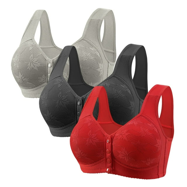 Hemlock Front Button Plus Size Bras, Front Button Plus Size Vest Bra, Wireless Thin Design, Polyester Fiber Material, Full Coverage, Red Vest Style Bras, Red 4XL, Size S-5XL