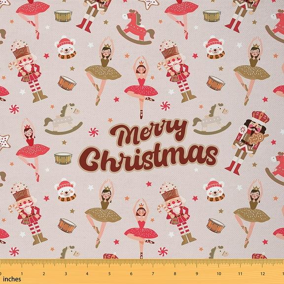 Homewish Girly Pink Nutcracker Fabric by the Yard 1 Yard for Kids, Princess Cute Bowknot Room Decor Fabric by the Yard, Christmas Theme Sewing Fabric, Breathable Home Decor