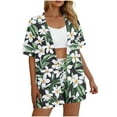 thumbnail image 5 of mihongmao Summer Vacation Outfits Beach Sets 2 Pieces Y2k Outfits Fashion Women's Hawaiian Style Print Casual Round Neck Short Sleeve Top T-shirt And Shorts Set Army Green L, 5 of 7