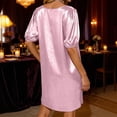 thumbnail image 6 of Gamivast Party Dresses for Women Puff Sleeve V-Neck Shiny Cocktail Dress Soft Velvet Dress Solid Metallic Loose Fit Shimmer Night Out Club Holiday Prom, 6 of 7