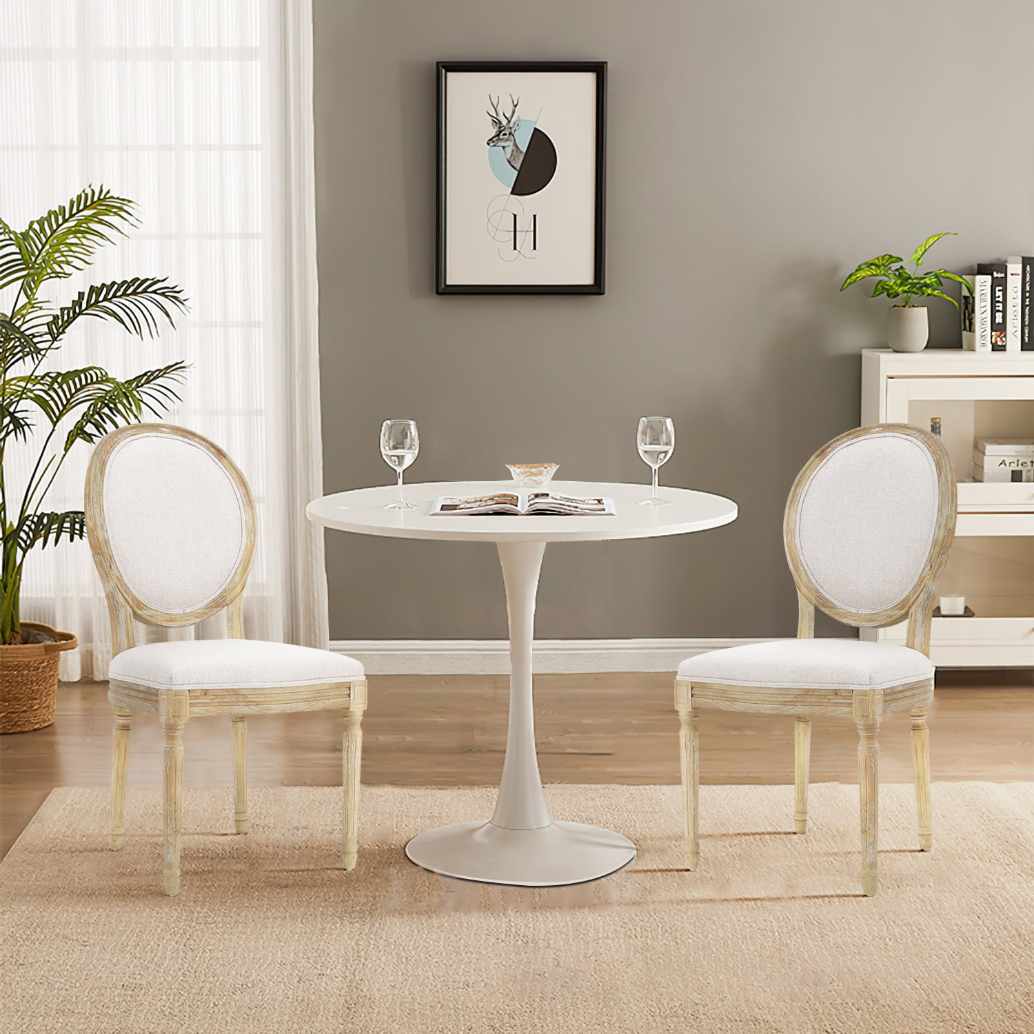Kadyn French Country Fabric Dining Chairs, Upholstered Fabric Dining Chair with Back, Mid-Century Modern Dining Chairs for Bedroom, Beige Kadyn French Country Fabric Dining Chairs, Upholstered Fabric Dining Chair with Back, Mid-Century Modern Dining Chairs for Bedroom, Beige