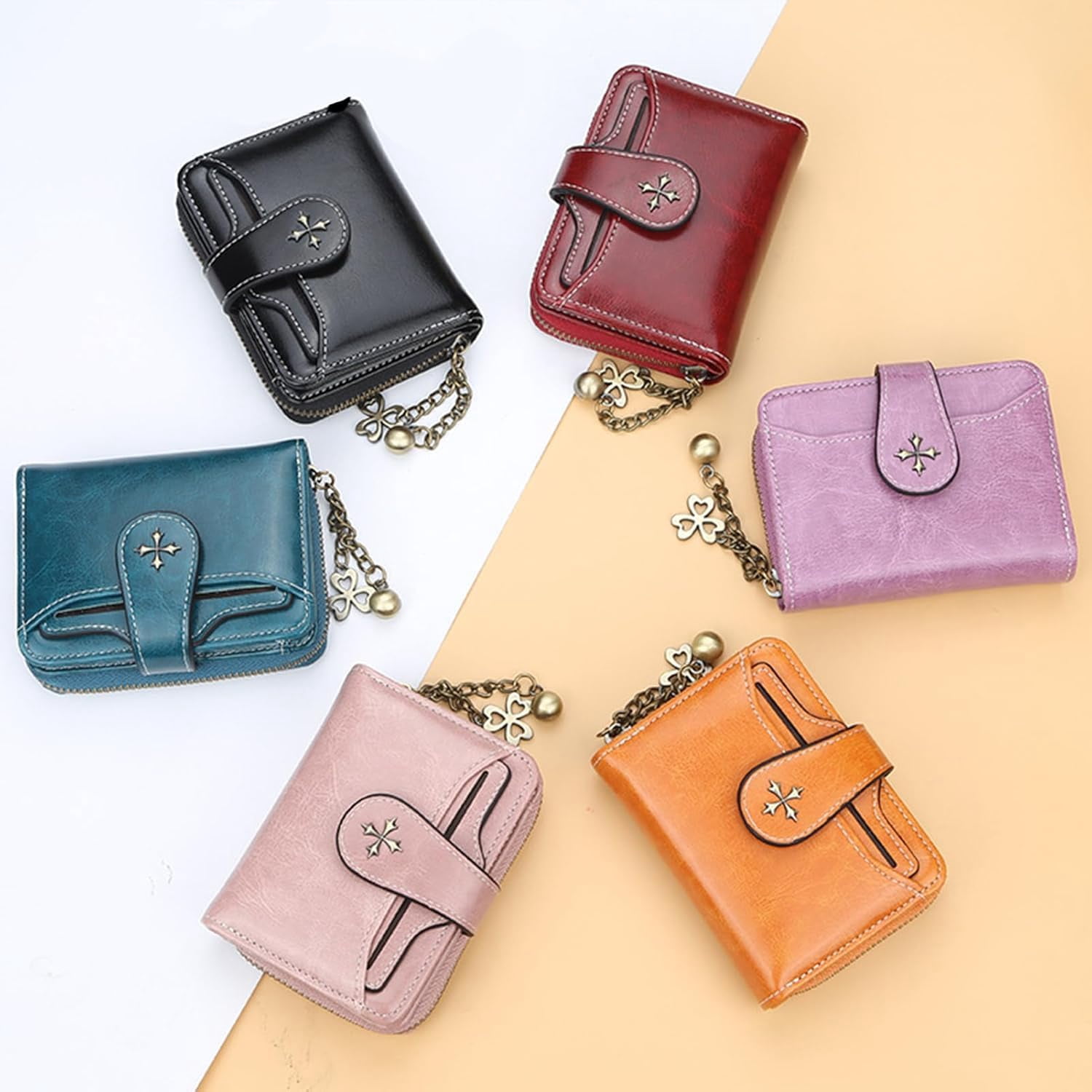 Mini Leather Cash Wallets with Zipper, Small Wallet for Women, Anti Theft Purse for Coins and Cards, Compact and Portable (Pink)