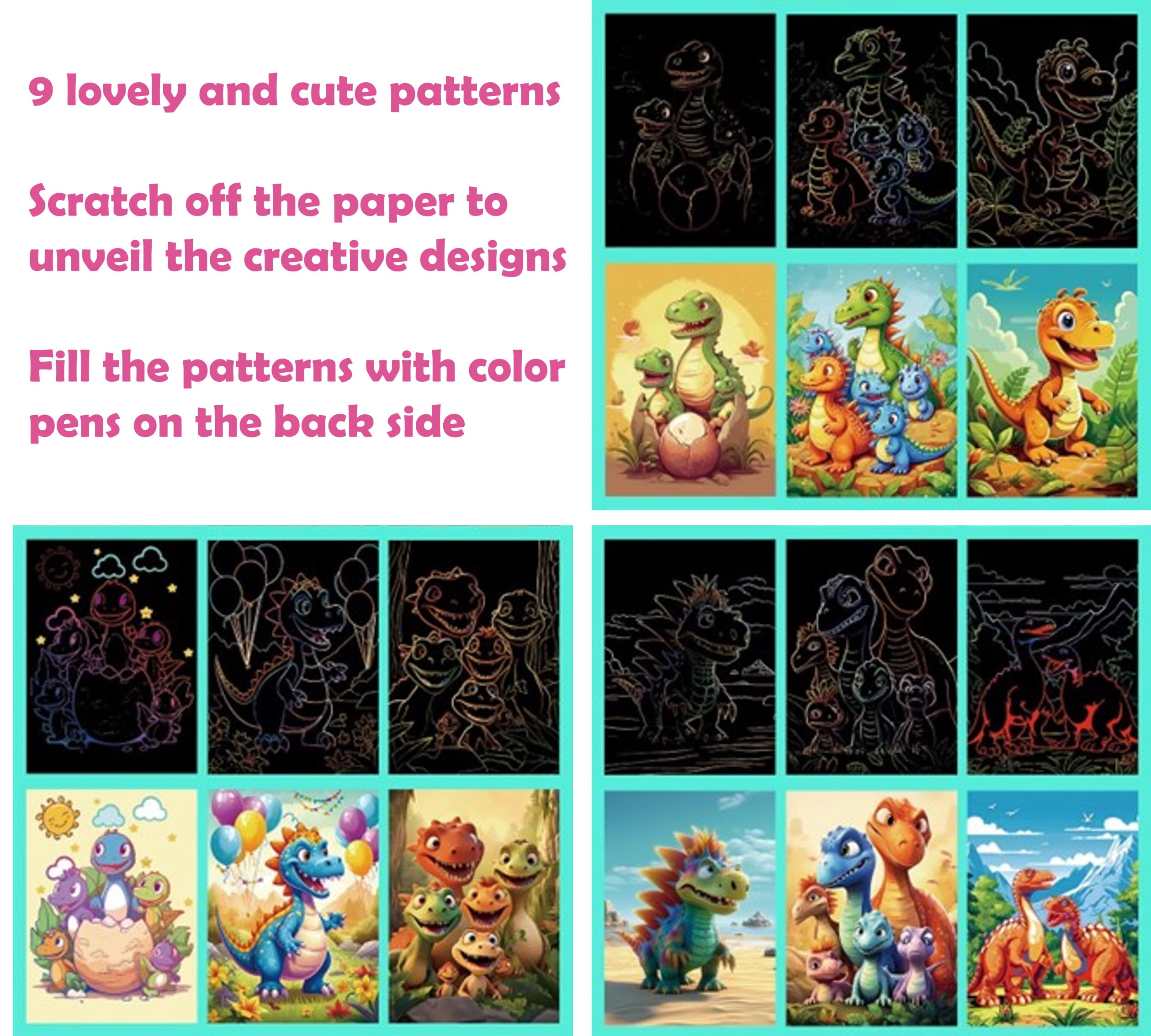 LATA Rainbow Scratch Art Paper and Craft Kits for Kids Activity Games - Unicorn, Animals, and Dinosaur