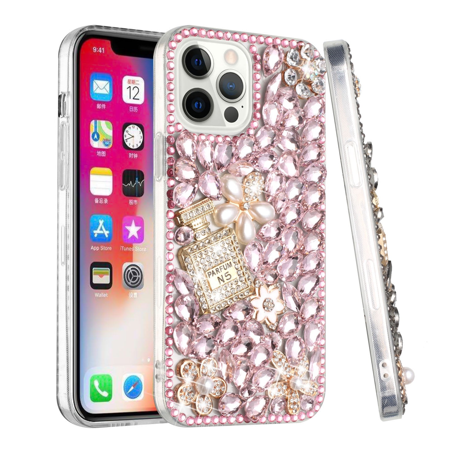For Apple iPhone 8 Plus/7 Plus/6 6S Plus Bling Crystal 3D Full Diamonds  Luxury Sparkle Rhinestone Hybrid Cover ,Xpm Phone Case [ Pink Exquisite  Garden