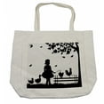 thumbnail image 1 of Fence Shopping Bag, Little Girl Walking in the Forest with Goose Chicken and Rooster Friends, Eco-Friendly Reusable Bag for Groceries Beach and More, 15.5" X 14.5", Cream, by Ambesonne, 1 of 2