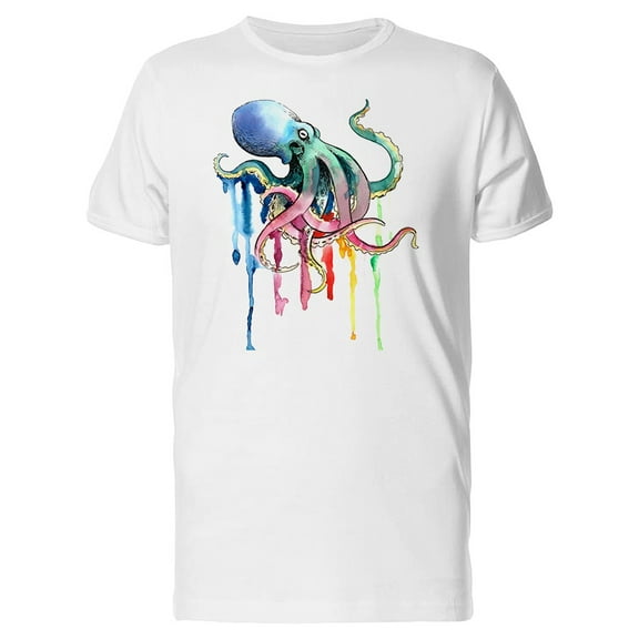 Smartprints Mens Graphic Tee - Rainbow Octopus Dripping Paint - Regular Fit 100% Cotton