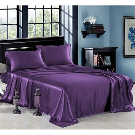 - Ultra Soft Silky Satin Bed Sheet Set with Pillowcase (3 or 4-Piece)