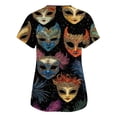 thumbnail image 3 of Mardi Gras Scrub Tops for Women Sparkly Short Sleeve Mask Print Uniform Carnival Sequins V Neck Green Scrubs with Pockets, 3 of 5