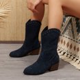 thumbnail image 2 of Dasayo Wide Width Booties for Women Blue Mid-Calf Western Kitten Heel Cowboy Pointed Toe Boots Womans Shoes 36, 2 of 9