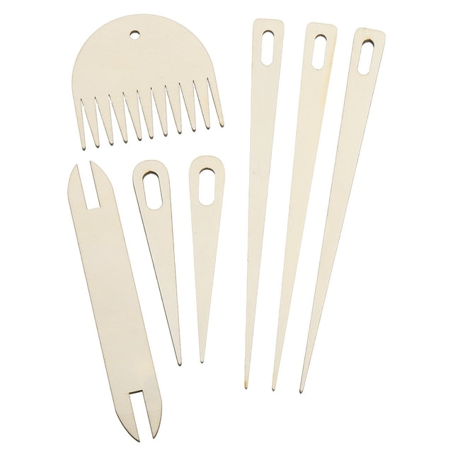 Uxcell Hand Loom Stick Set, 7pcs Knitting Tools Including Wood Weaving Crochet Needle Wooden Shuttle Wood Weaving Comb