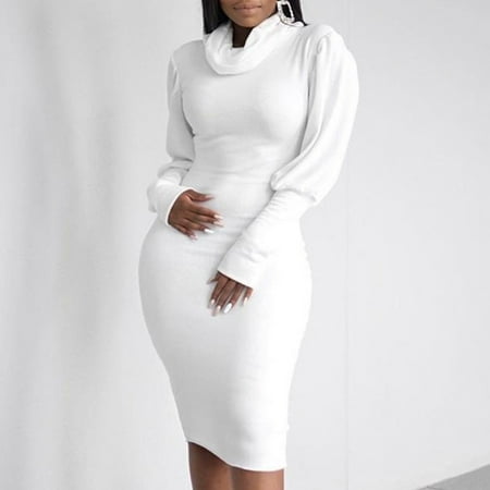 WANYNG dresses for women 2022 Fall/Winter Slim High Neck Casual Slim Long Sleeve womens fall fashion 2022 White XL