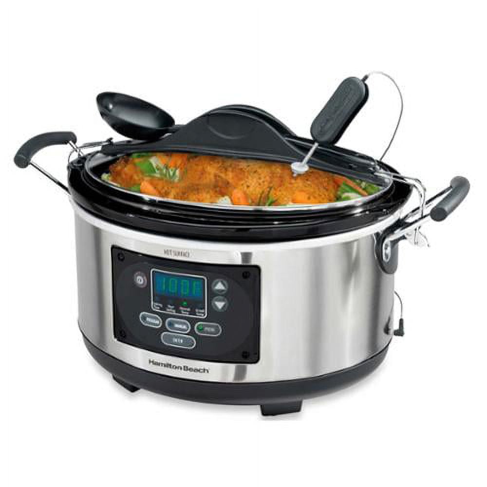 Hamilton Beach Programmable Slow Cooker with Three Temperature Settings,  7-Quart + Lid Latch Strap, Black & 6-Speed Electric Hand Mixer with Whisk
