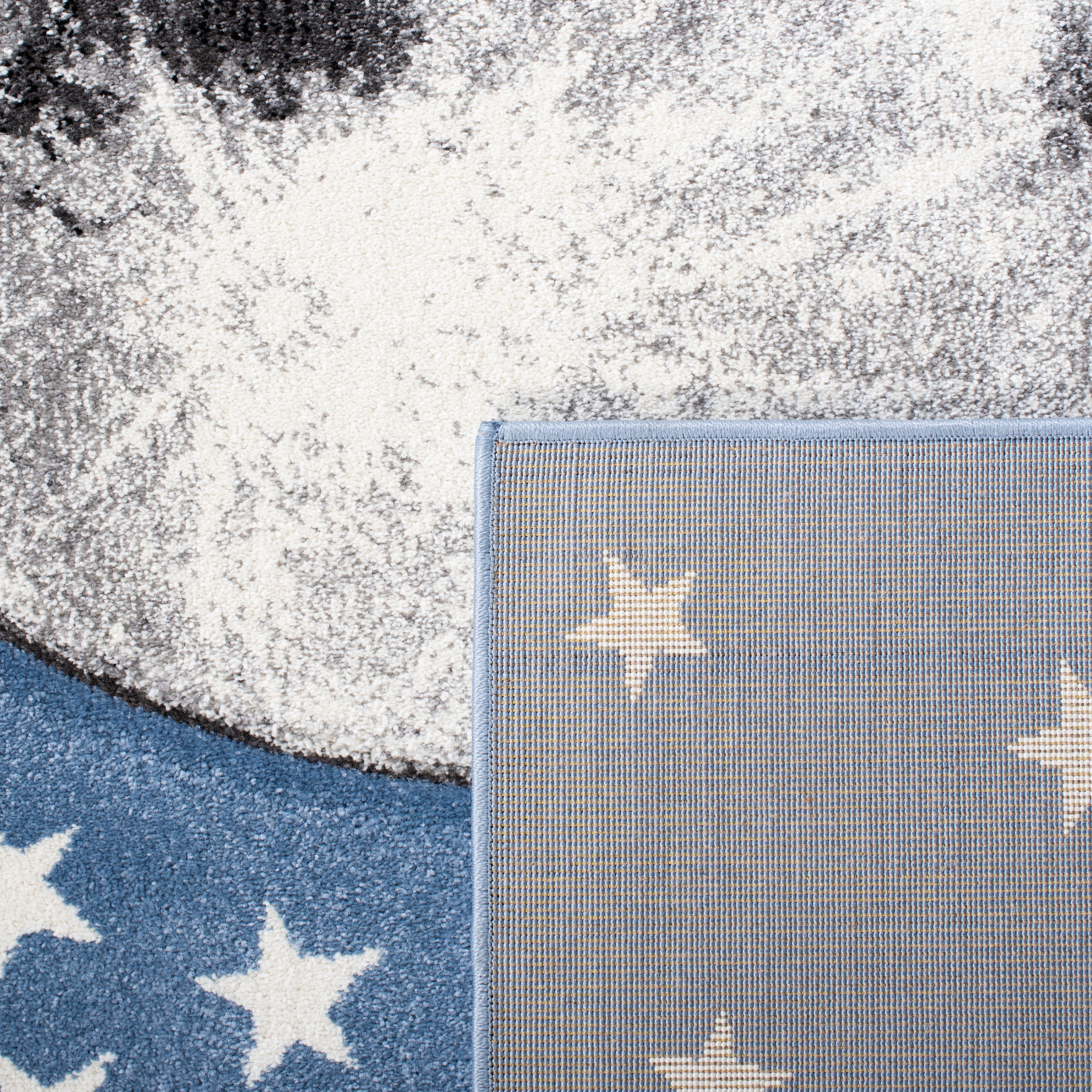 SAFAVIEH Carousel Kids Moon in the Stars Area Rug, Light Blue/Gray, 5'3" x 5'3" Square