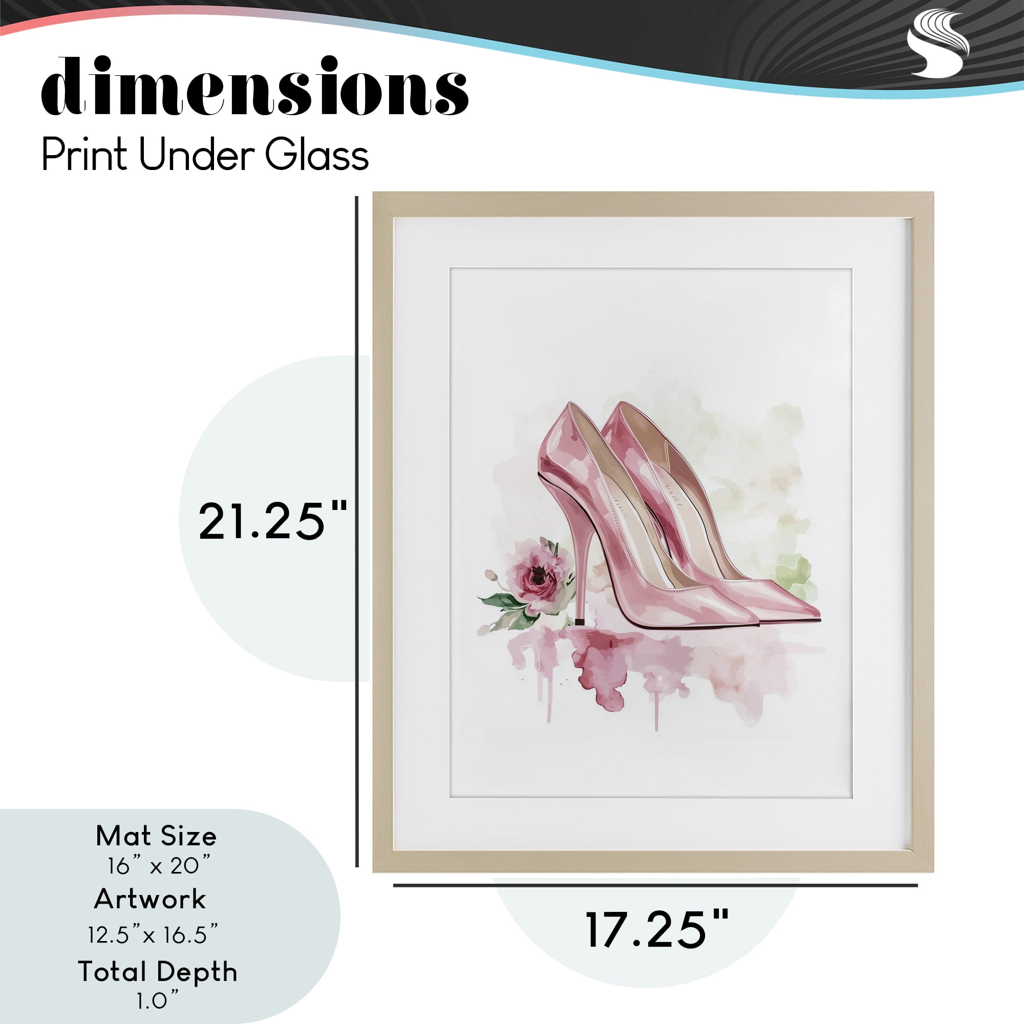 Rosy Pastel Heels Birch Framed Print Under Glass, design by Christine Simpson Art