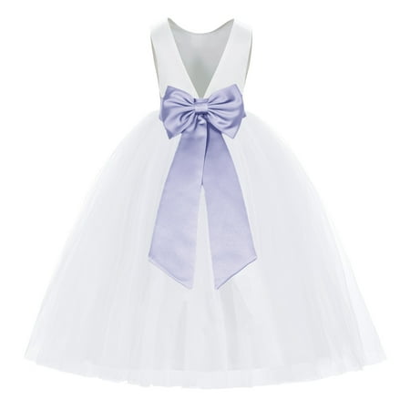 

White V-Back Satin Special Occasion Dresses for Toddler Girls 219T