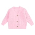thumbnail image 2 of EnJoCho Girls V Neck Cable Knit Cardigan Girls Knit Cable Cardigan Sweater Warm Button Down Long Sleeve Coat Crew Neck Ribbed Chun𝗄y Soli𝖽 Jacket Children'S Cable Knit Cardigan Fall, 2 of 8