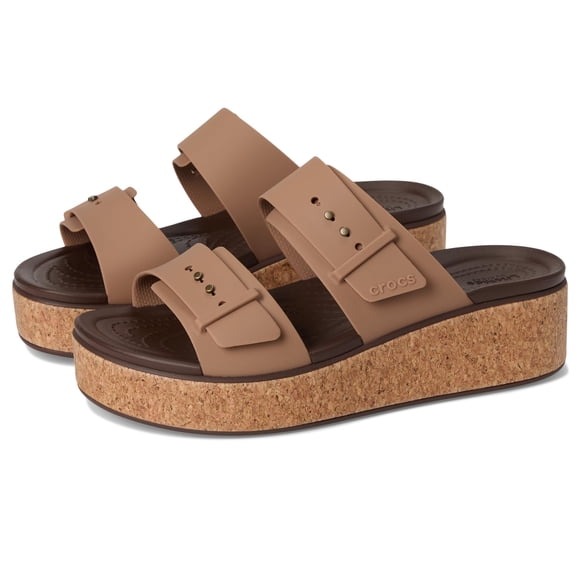 Sandalias Crocs Brooklyn con Hebilla y Plataforma de Corcho Chocolate con Leche Talle 6 M