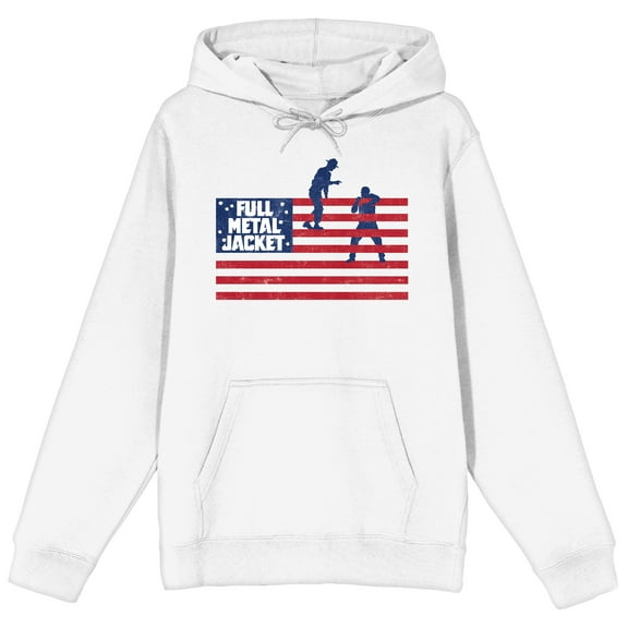 Full Metal Jacket United States Flag With Title Logo and Two Soldiers Men's White Hoodie-Small