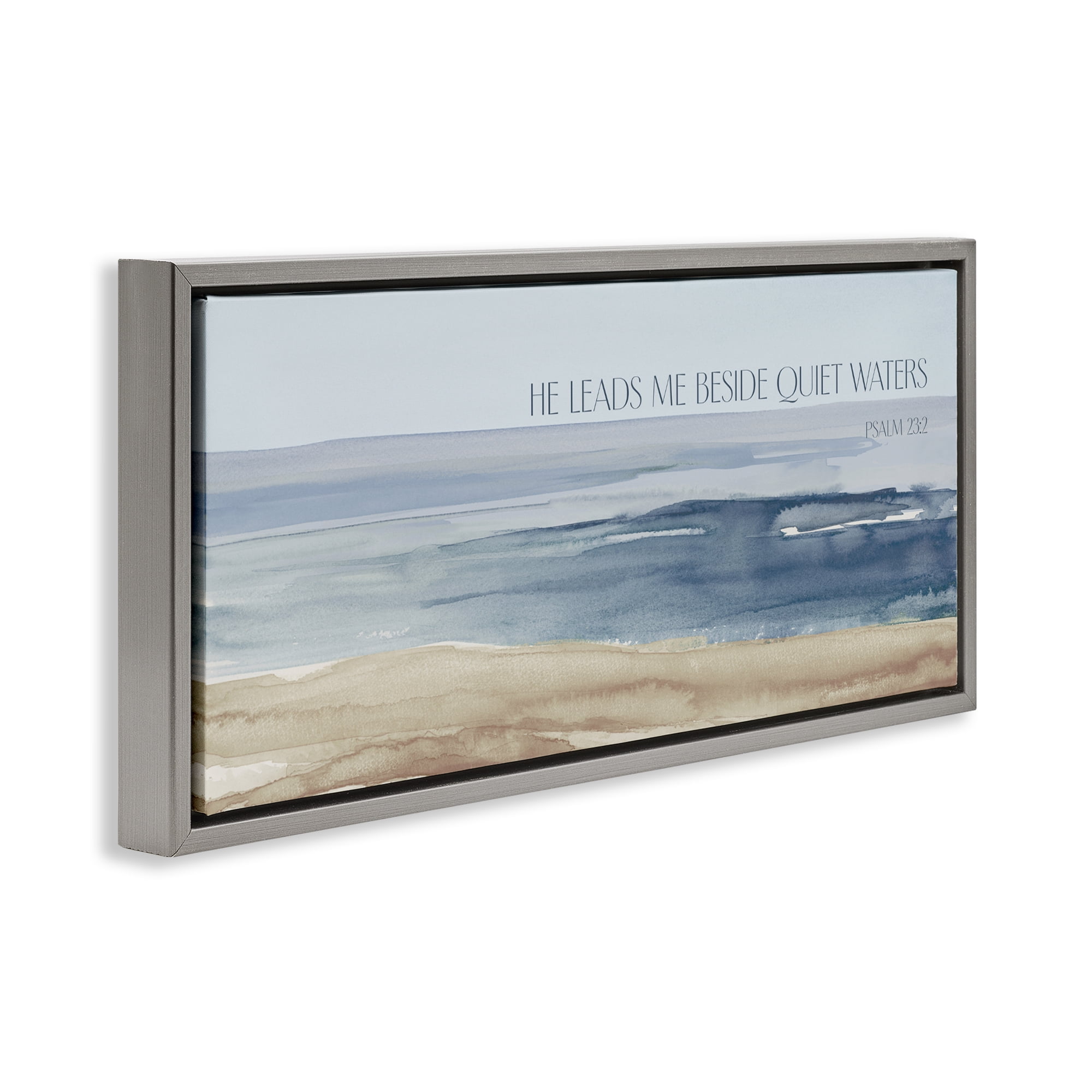 Stupell Industries He Leads Me Quiet Waters Gray Framed Floater Canvas Wall Art, design by Lanie Loreth