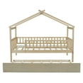 thumbnail image 4 of Twin House Bed with Trundle, Wooden Twin Platform Bed Frame with Fence and Roof, Tent Bed Floor Bed, Wood Playhouse Bed Trundle Bed for Bedroom, Dorm, Natural, 4 of 7