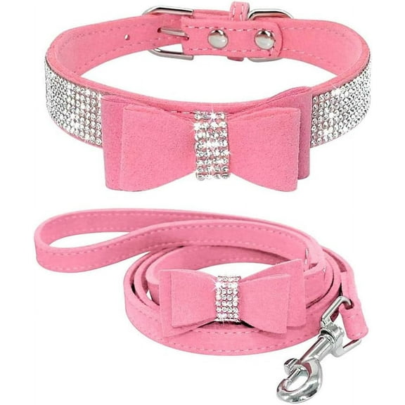 Rhinestone Dog Collar Leashes, Crystal Diamond Cat Dog Collar Leash Set, Cute Dazzling Dog Rhinestone Collar, Dog Collar Harness for Small & Medium Dogs
