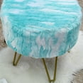 thumbnail image 6 of Home Soft Things Jacquard Faux Fur Round Ottoman - Blue turquoise - 18" x 18" x 18", 6 of 9