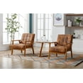 thumbnail image 3 of Luccalily Mid-Century Wood Solid Print Armchair with Side Table, Coffee PU (Set of 2), 3 of 12