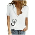 thumbnail image 1 of Mujeres Impreso Manga Corta Botón Suelto Turndown Collar Camisa Blusa Sólida Tops OAVQHLG3B Store lin121212, 1 of 5