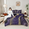 thumbnail image 4 of Homewish Mystic Purple Marbling Full Size Comforter Sets for Women, Art Abstract Marble Bedding Comforter Set, Watercolor Reversible Bedding Sets, Luxury Bedroom Decor, 3pcs, 4 of 8