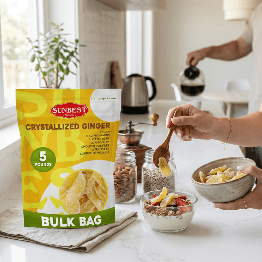 Dried Ginger Slices – 2.5 Pound Bulk Bag by Sunbest Natural – Crystallized, Kosher, Vegan, Ready to Eat, Perfect Snack in Resealable Bag