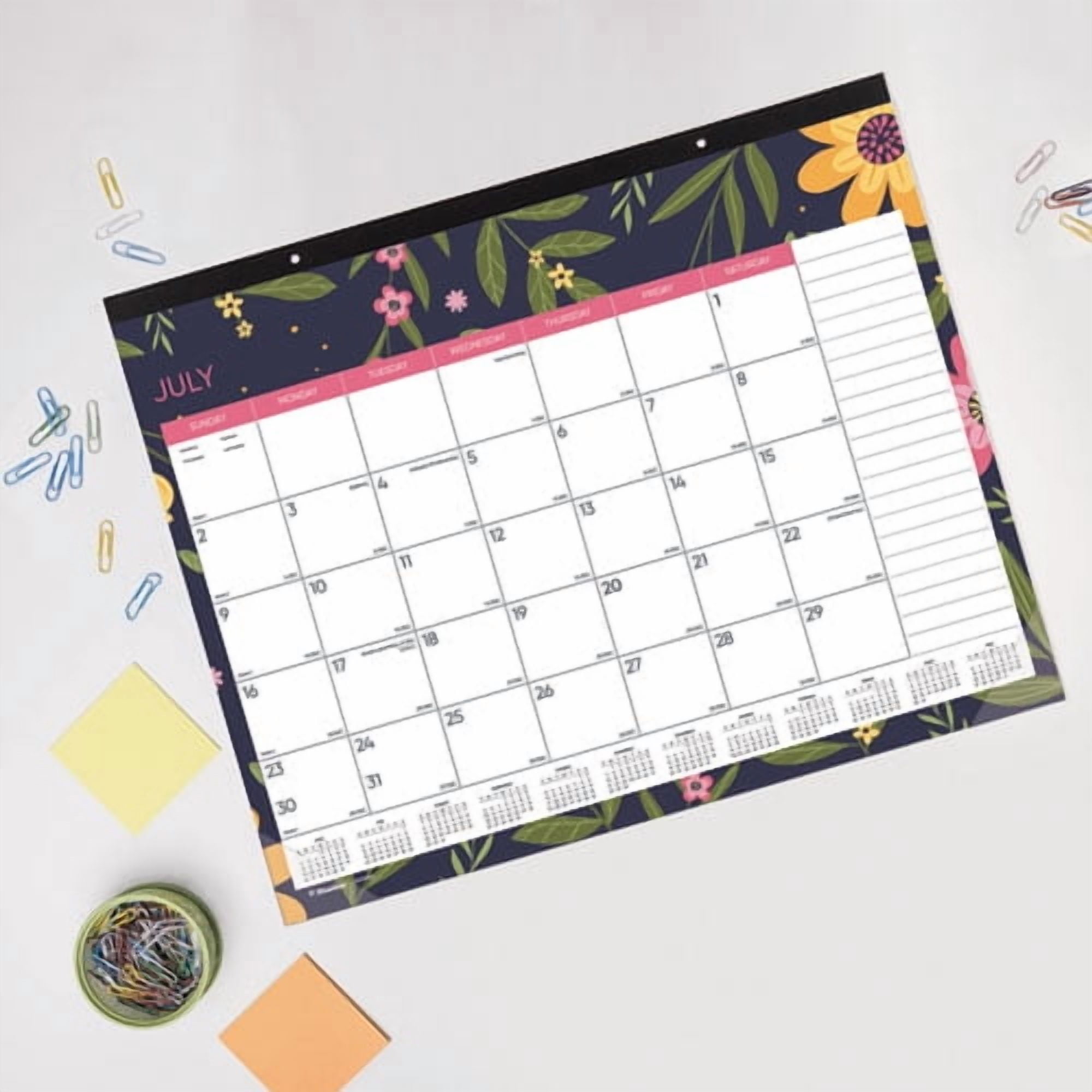 Academic 18-Month Desk Pad Calendar, Floral Artwork, 22 x 17, White/Multicolor Sheets, Black Headband, July 2025 to Dec 2026 | Bundle of 2