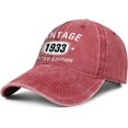 thumbnail image 2 of 90th Birthday Gifts for Men Women Hats Vintage 1933 Gift Ideas Embroidered Baseball Cap, 2 of 6