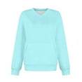 thumbnail image 5 of Women's Casual Fashion Solid Color V-Neck Long Sleeve Lightweight Pullover Sweatshirt with Pockets for Warmth and Comfortable Fit,Sky Blue,M, 5 of 6