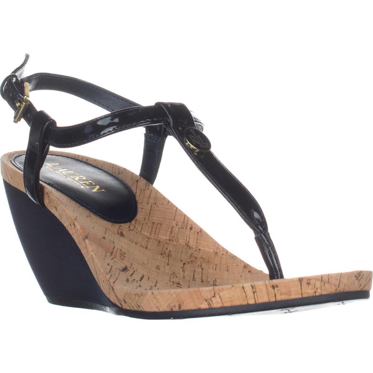 Womens Lauren Ralph Lauren Reeta Wedge T-Strap Sandals, Modern Navy ...