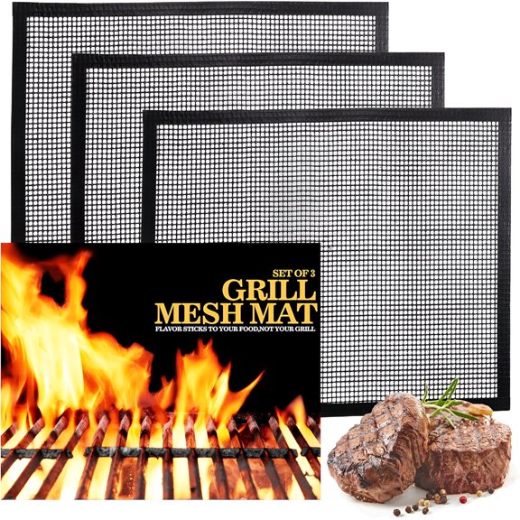 ACDANC 2026 New Bbq Mesh Grill Mat Set of 3,Non-Stick Cooking Sheet Liners Reusable Barbecue Grilling Mats,Heat Resistant Grill Pad for Outdoor Smoker Pellet Charcoal Grills,16X13 Inches