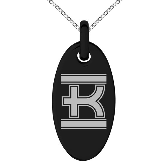 Stainless Steel Letter K Initial Empire Monogram Engraved Small Oval Charm Pendant Necklace