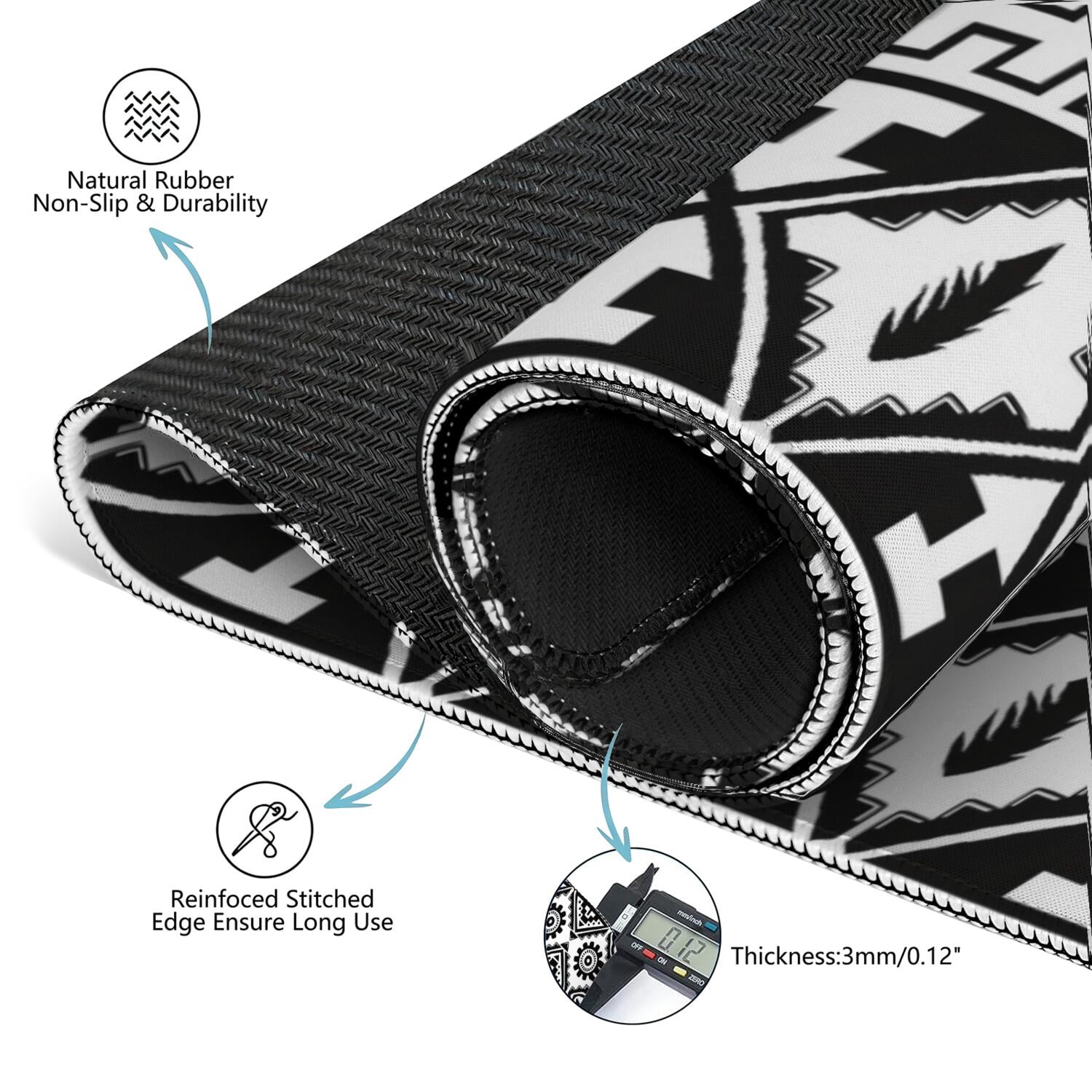 Classic Boho Pattern Non-Slip Game Room Mat 31.5 Inch Square Rubber Mahjong Playing Surface with Noise Dampening for Card Games and Board Game Nights