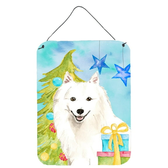 Christmas Tree Japanese Spitz Wall or Door Hanging Prints